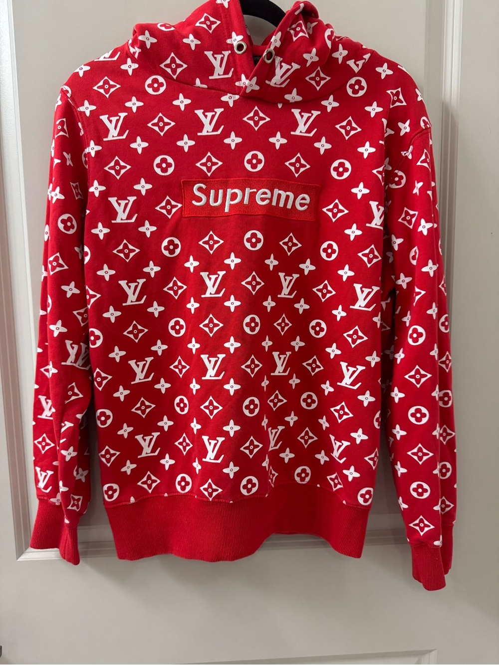 Supreme Red and White Designer Inspired Monogram Pullover Hoodie size S